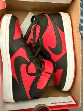 Nike Kids Black and Red High-Top Sneakers with Strap